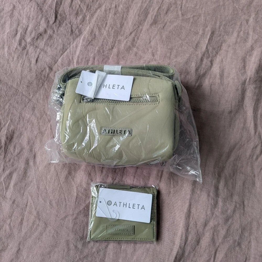 Athleta Diem Crossbody Bag / Purse & Wallet DUO in Olive Green (Two Items) NWT